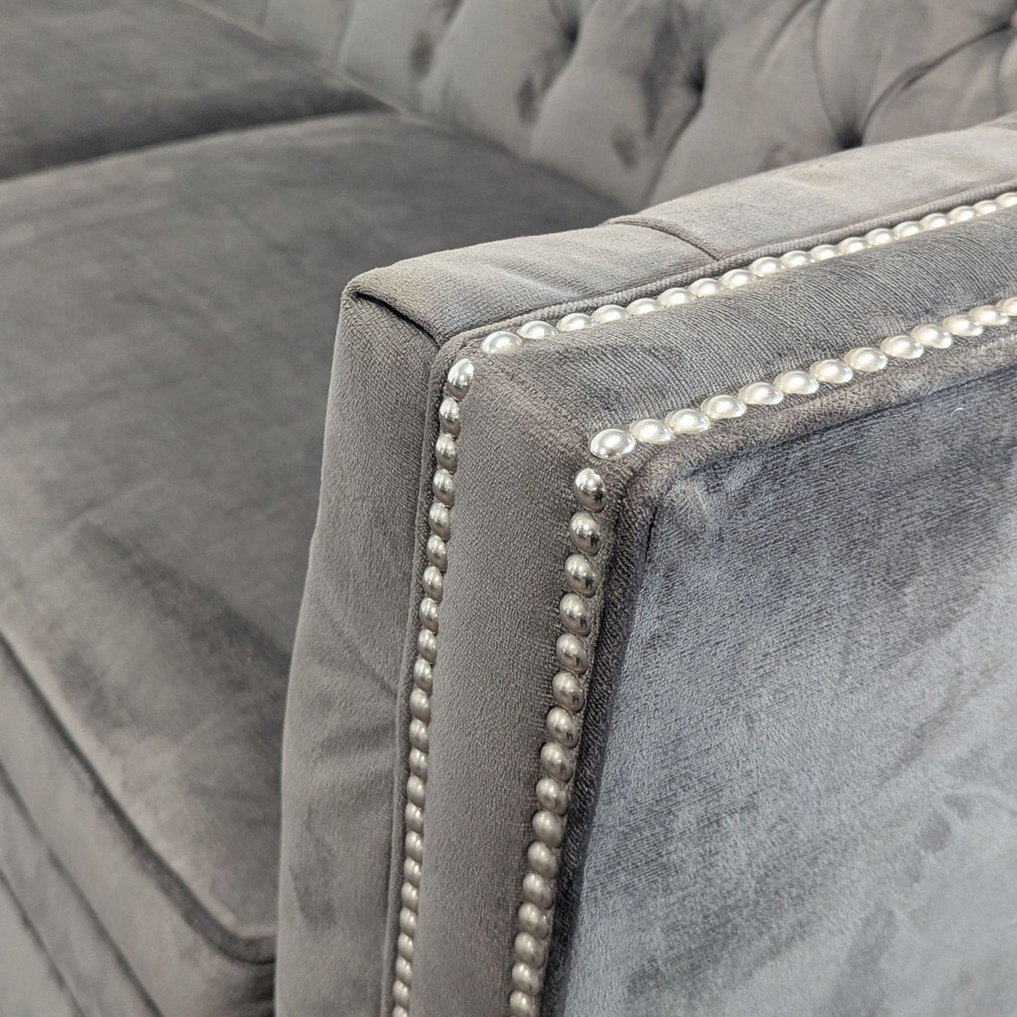 Mitchell Gold + Bob Williams Gray Velvet Sleeper Sofa with Tufted Back - Thumbnail 8