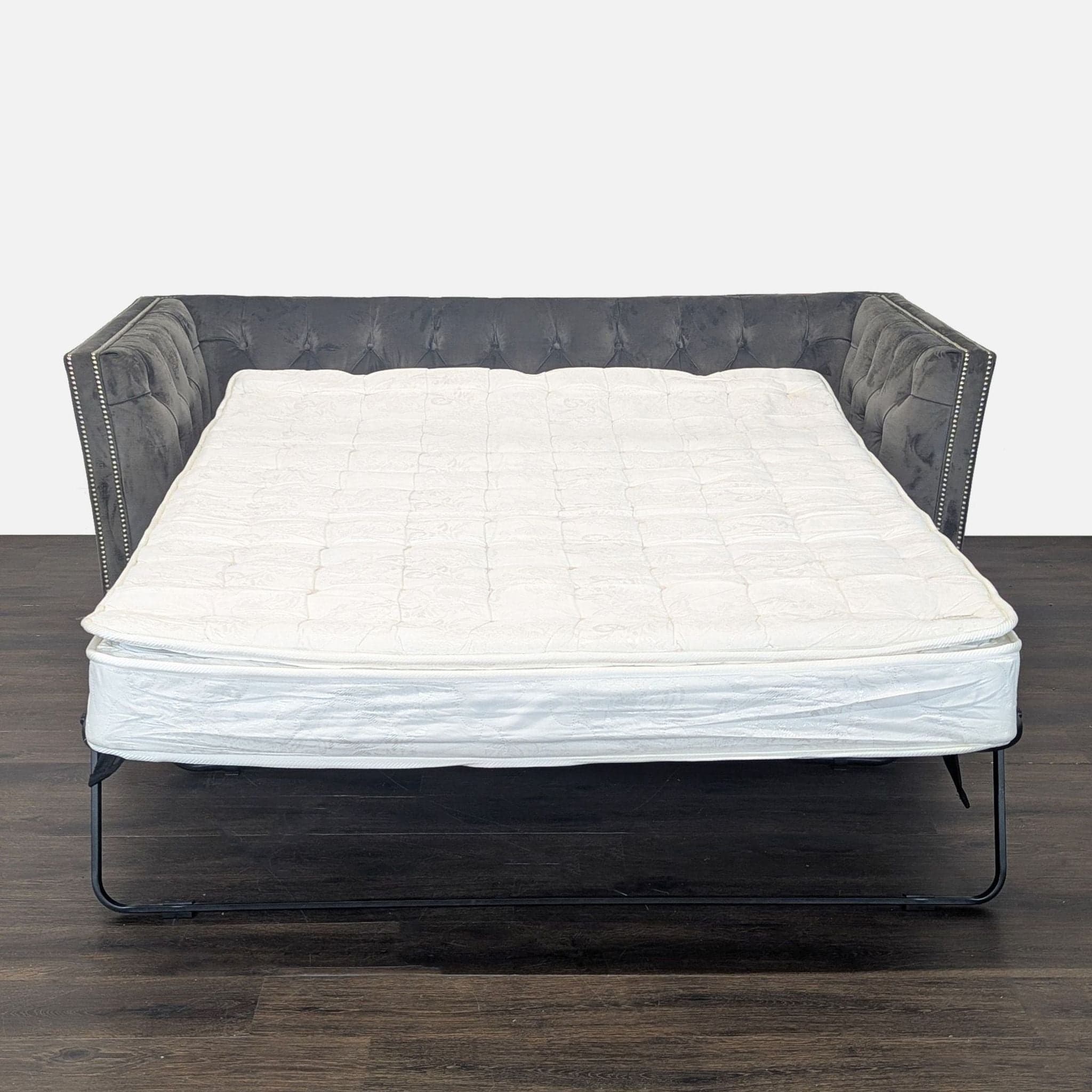 Mitchell Gold + Bob Williams Gray Velvet Sleeper Sofa with Tufted Back - Thumbnail 2