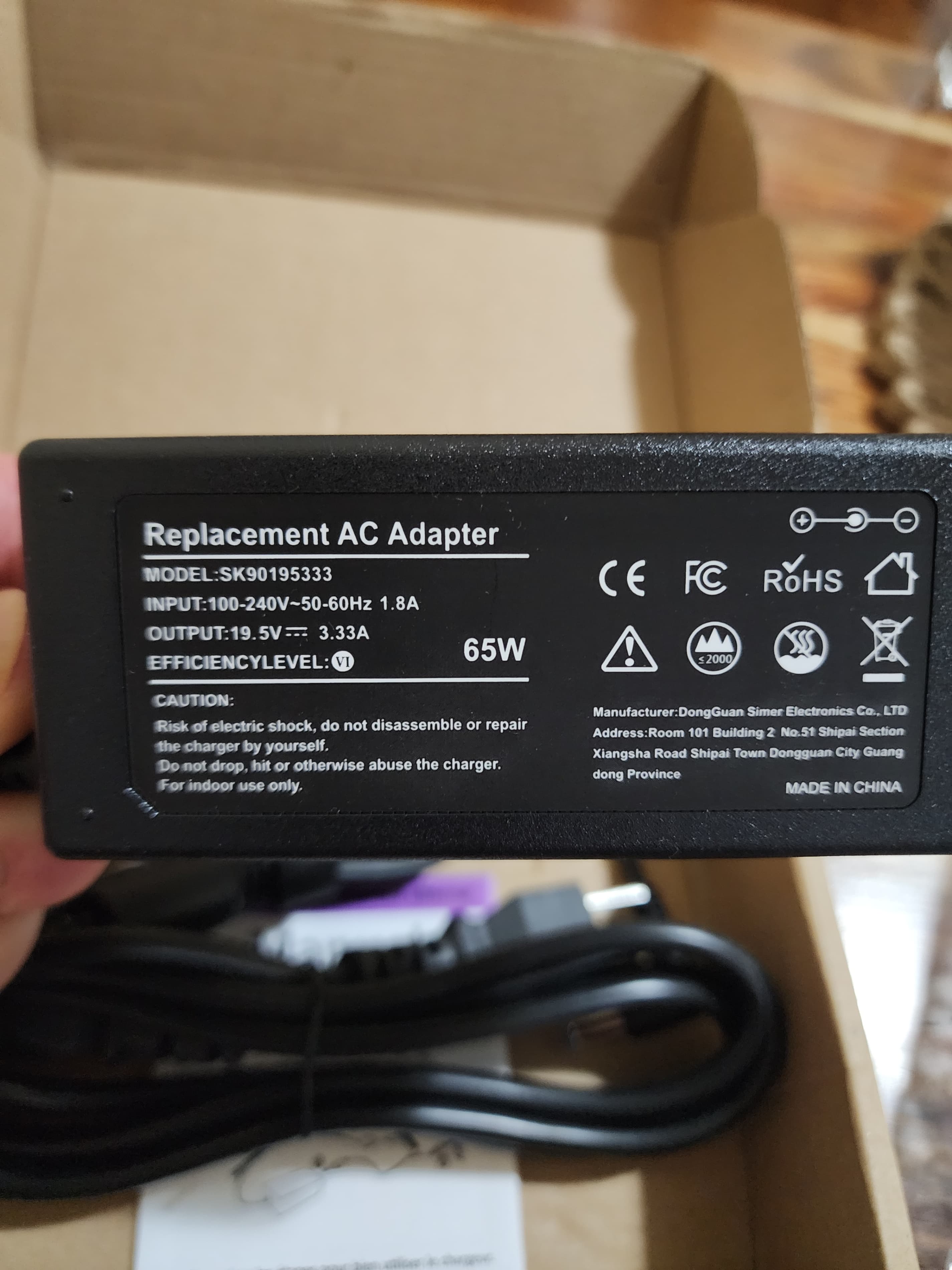 65W Replacement AC Adapter SK90195333 - Thumbnail 2