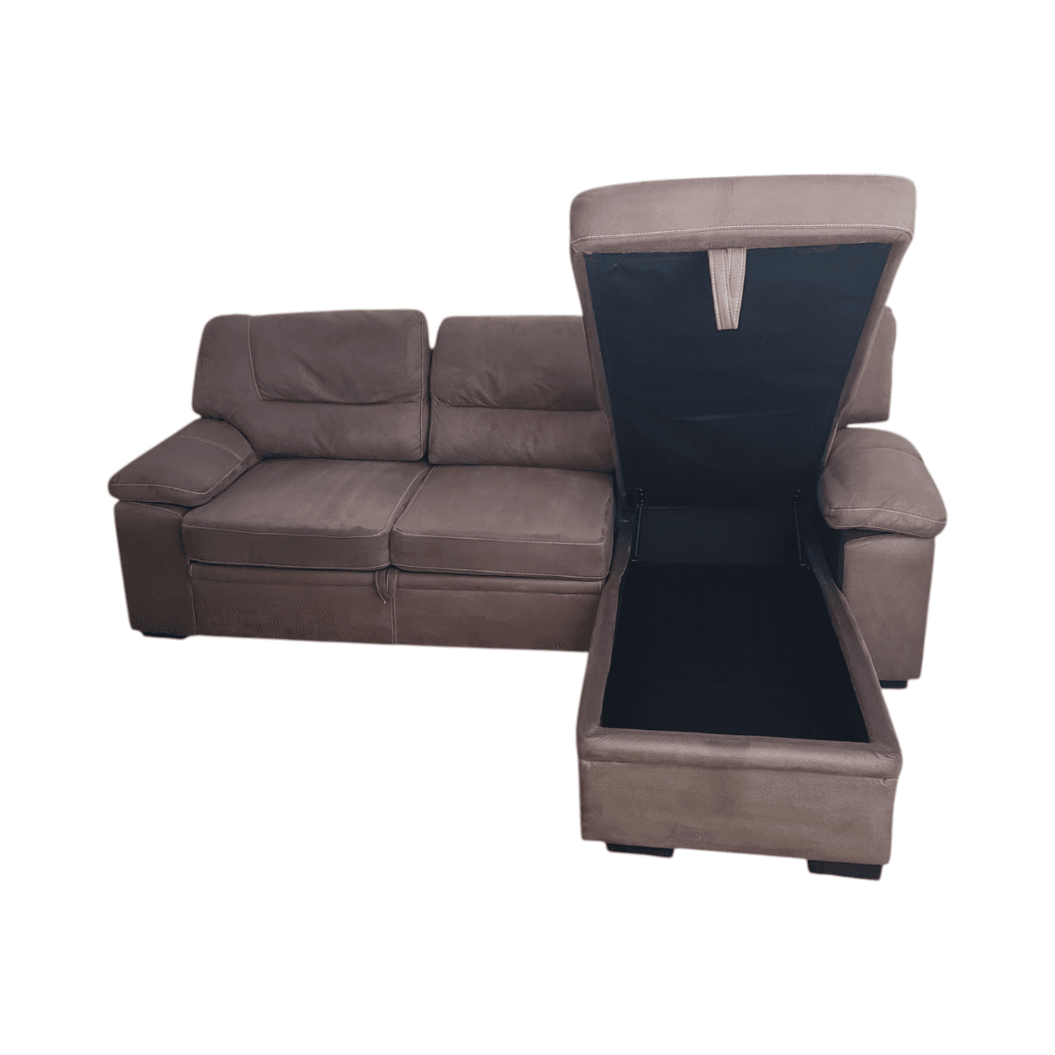 Brown Microfiber Sectional Couch w/ Chaise, Storage, Pull Out Sofa Bed - Thumbnail 3