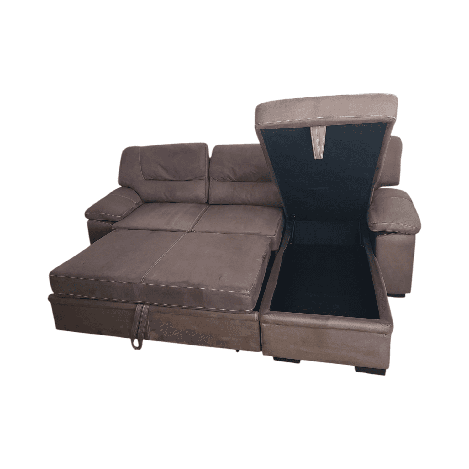 Brown Microfiber Sectional Couch w/ Chaise, Storage, Pull Out Sofa Bed - Thumbnail 7