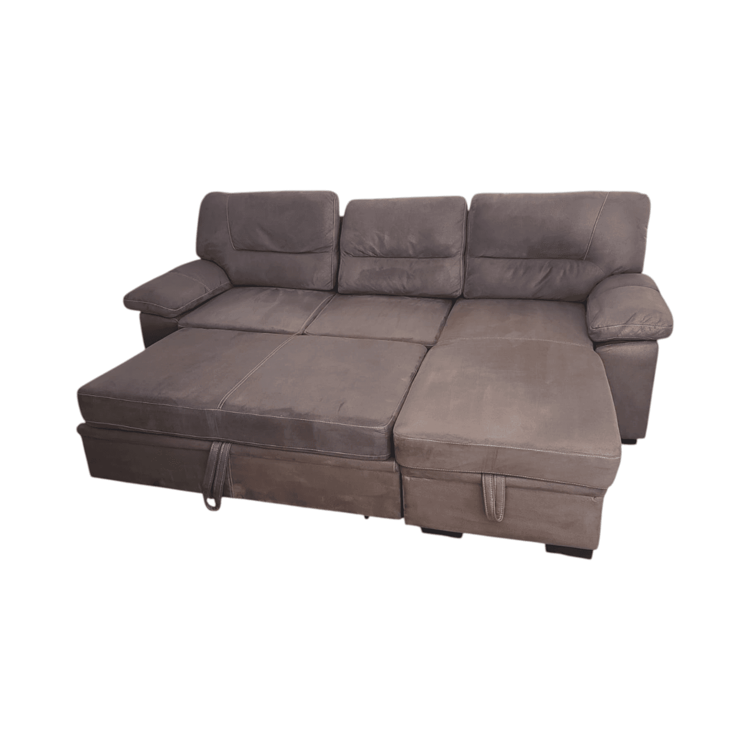 Brown Microfiber Sectional Couch w/ Chaise, Storage, Pull Out Sofa Bed - Thumbnail 5