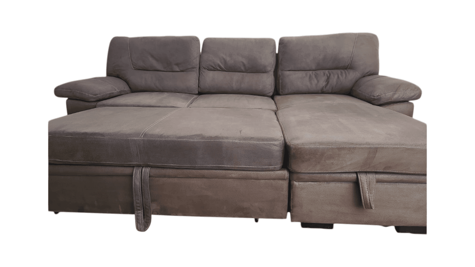 Brown Microfiber Sectional Couch w/ Chaise, Storage, Pull Out Sofa Bed - Thumbnail 6