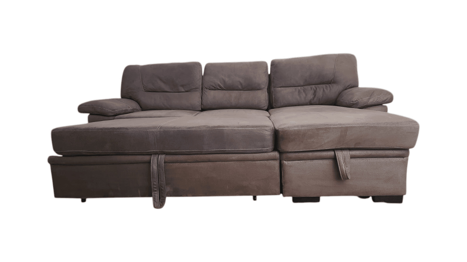Brown Microfiber Sectional Couch w/ Chaise, Storage, Pull Out Sofa Bed - Thumbnail 4