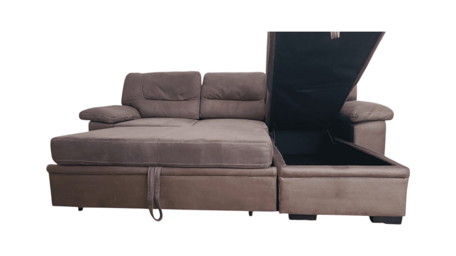 Brown Microfiber Sectional Couch w/ Chaise, Storage, Pull Out Sofa Bed - Thumbnail 8
