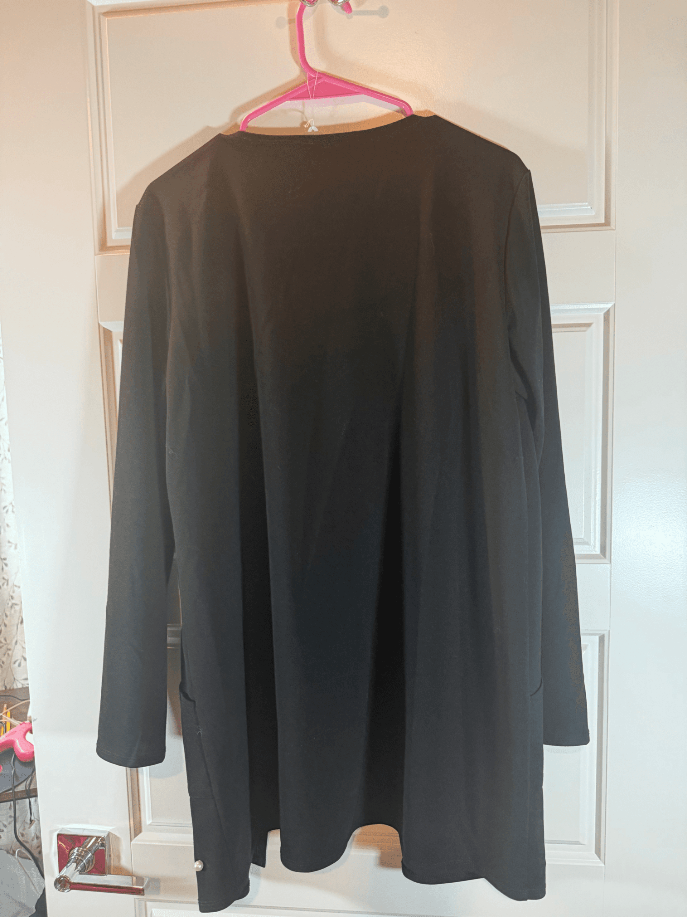 Black Longline Coat with Pearl Buttons - Thumbnail 3