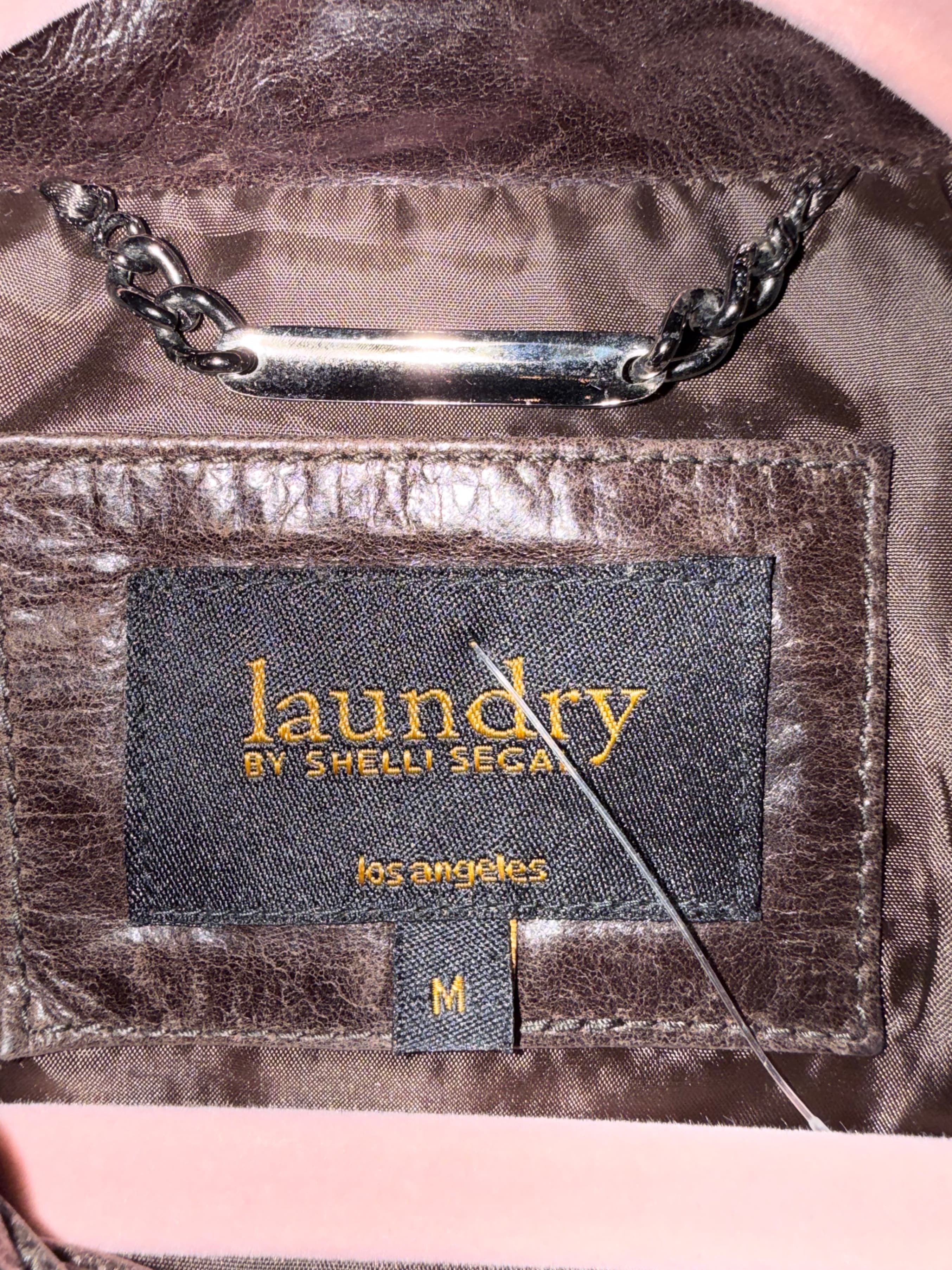 Brown Leather Jacket with Zipper Details Size M - Thumbnail 6