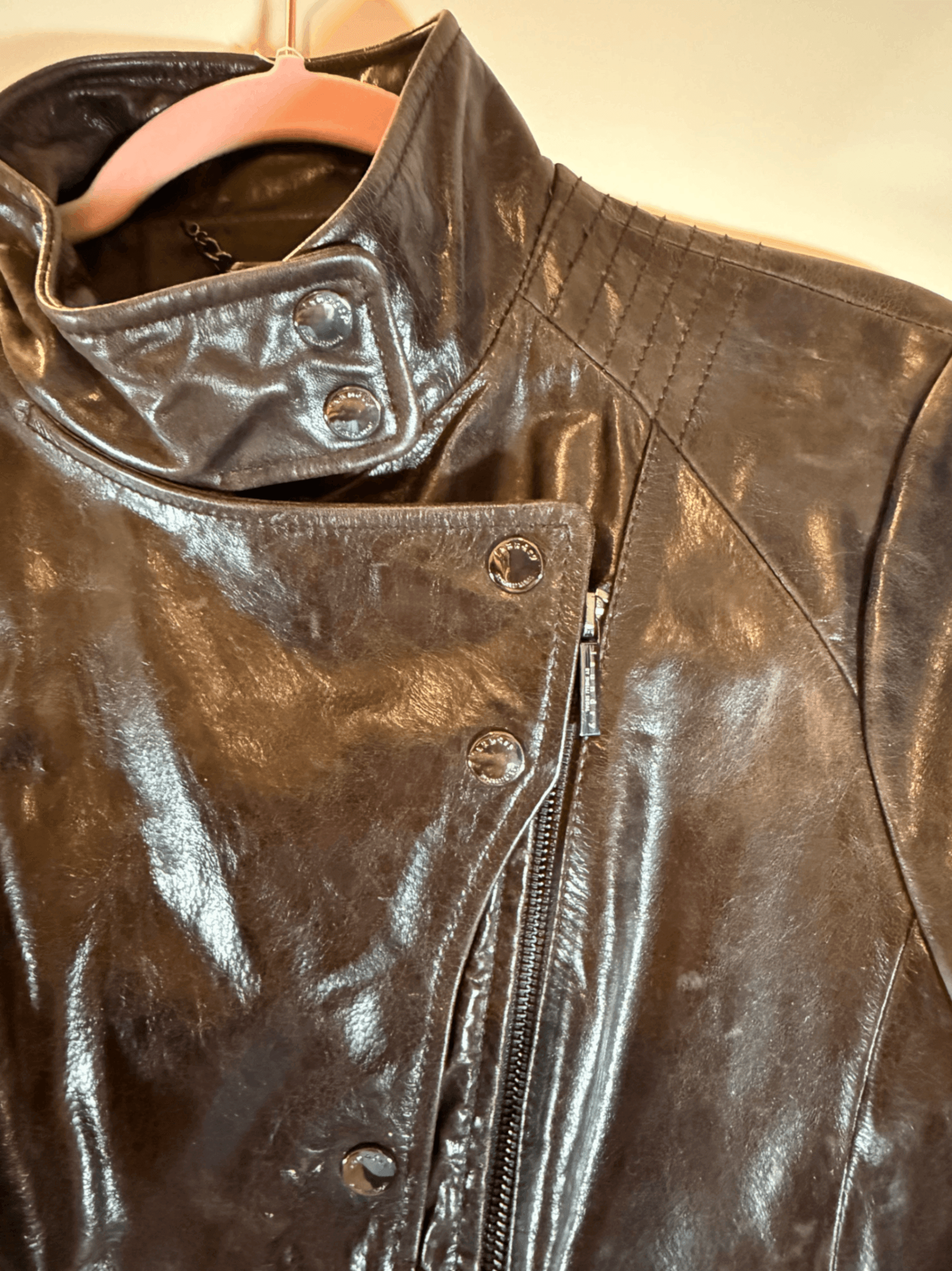 Brown Leather Jacket with Zipper Details Size M - Thumbnail 2