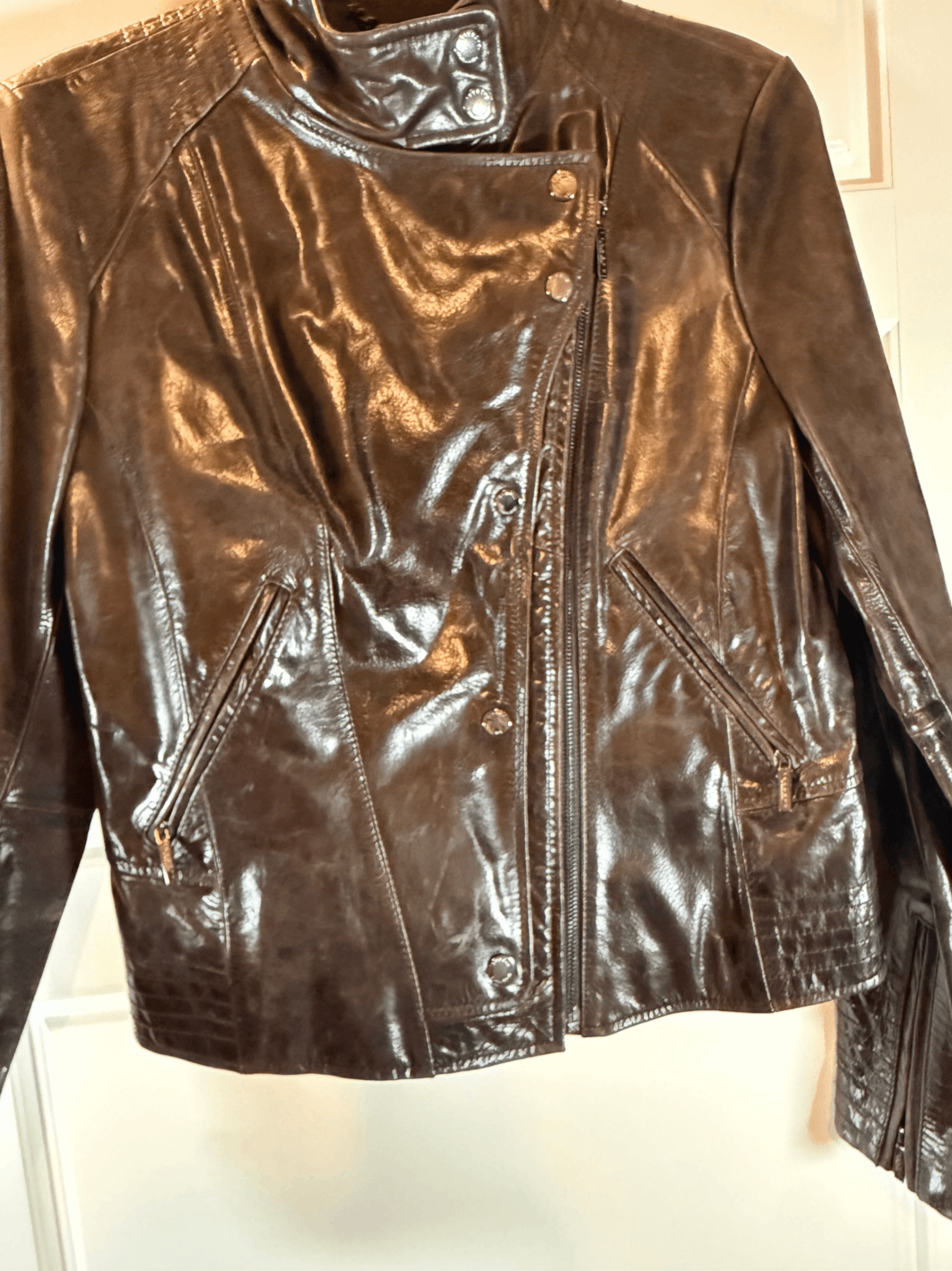 Brown Leather Jacket with Zipper Details Size M - Thumbnail 3