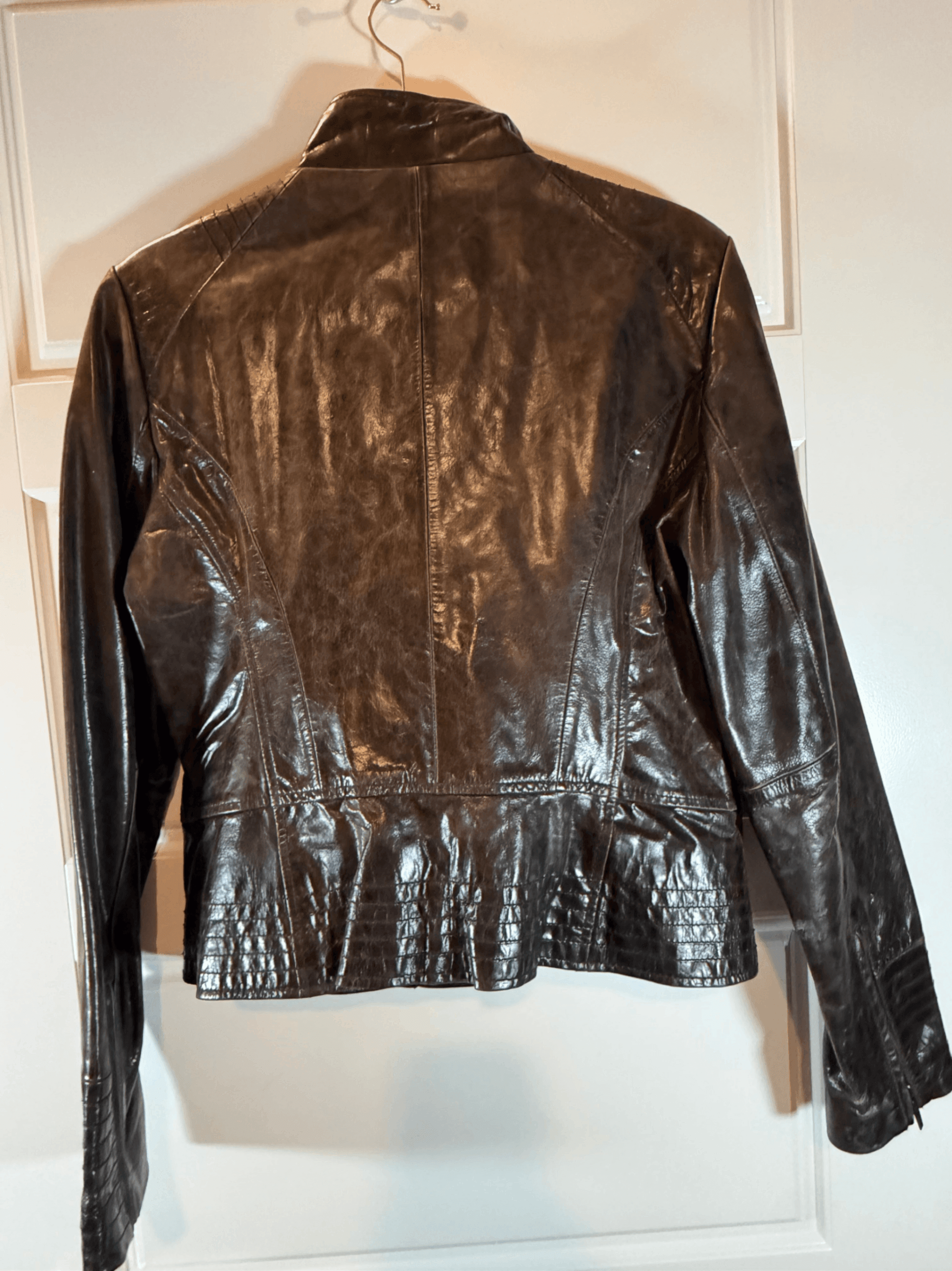 Brown Leather Jacket with Zipper Details Size M - Thumbnail 4