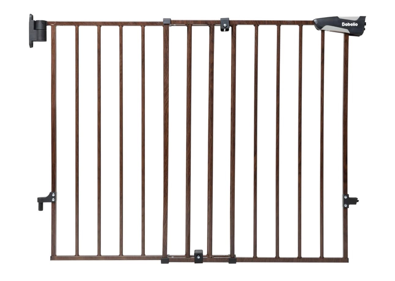 Wood grain pattern metal Baby Gate No Threshold Bar Easy Pass - Image 1