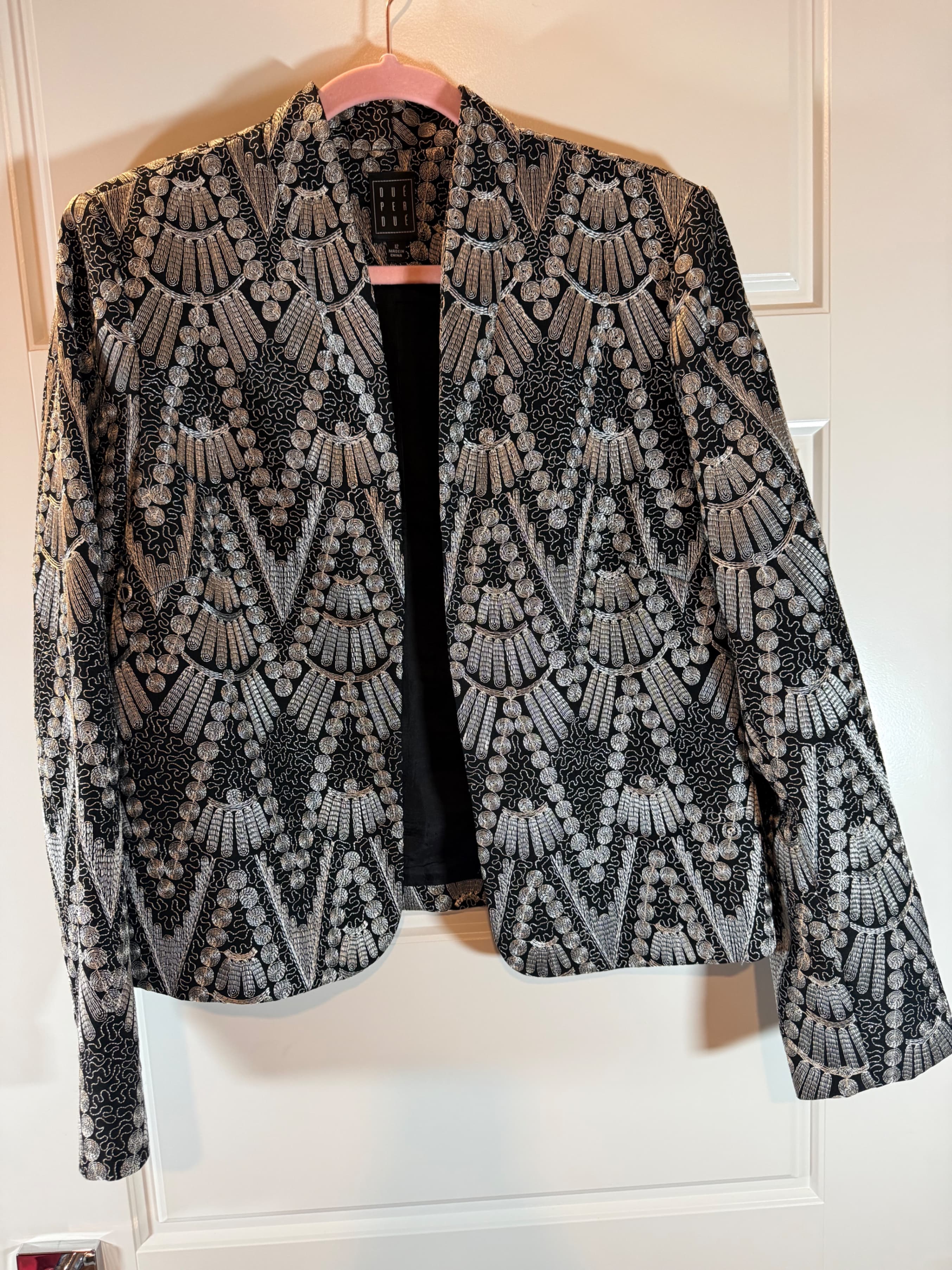 Black and Silver Embroidered Jacket Size 12 - Image 1