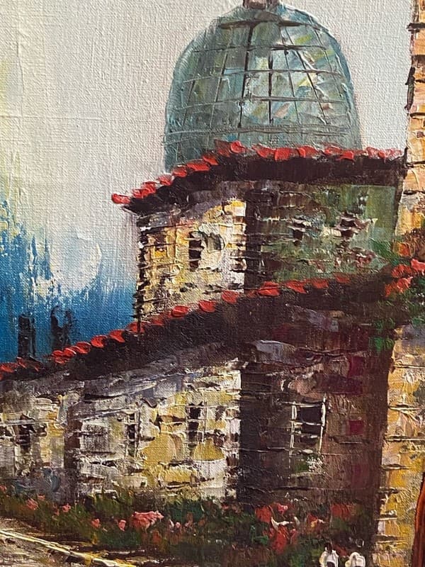 Velosi Vintage Italian Street Scene Oil Painting on Canvas 20x24 Framed - Thumbnail 2