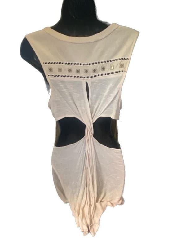Free People Catrina Twist Back Embellished Tank Top Beige Boho Studded Blouse - Thumbnail 2