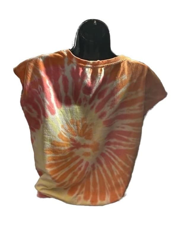 Jane and Delancey Orange and Pink Tie-Dye Cap Sleeve Drawstring Hem Sweatshirt - Thumbnail 3