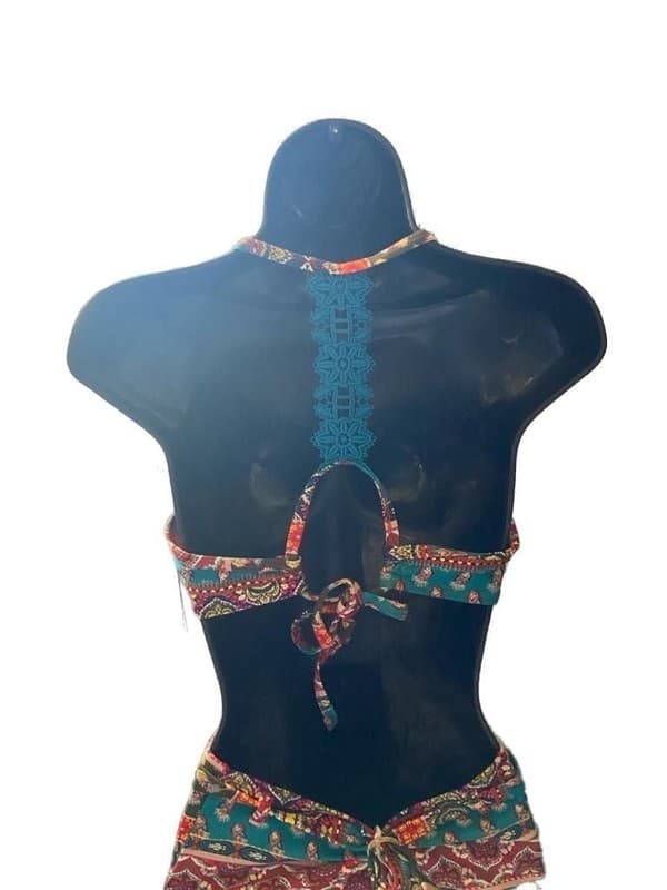 Time and Tru Women's Lace Racerback High Waist Bikini Set Ethnic Paisley Print - Thumbnail 2