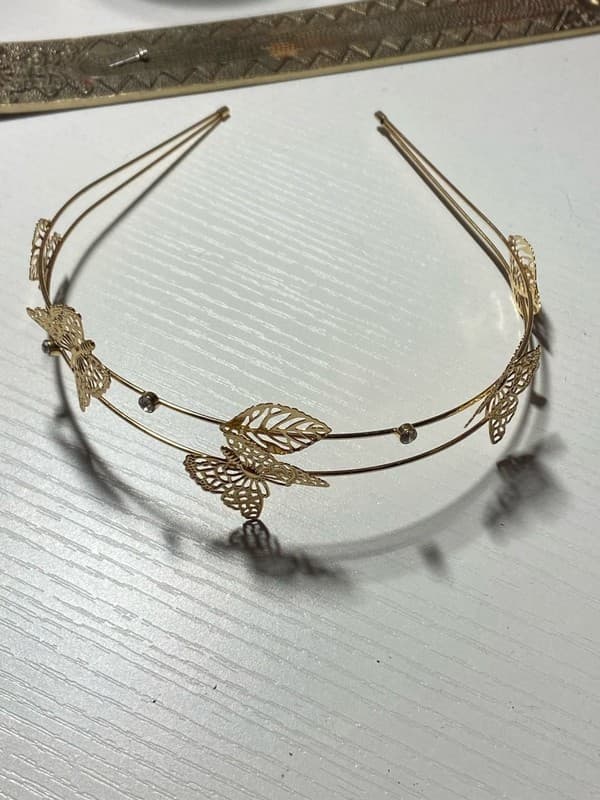 Scünci Gold Double Row Filigree Butterfly and Rhinestone Metal Headband - Image 1