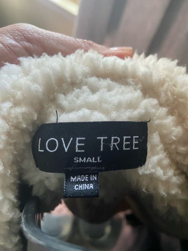 Love Tree Buffalo Plaid Sherpa Lined Trucker Jacket Black White Size Small - Thumbnail 3
