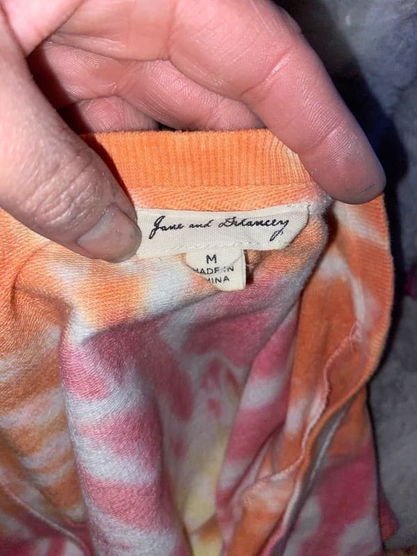 Jane and Delancey Orange and Pink Tie-Dye Cap Sleeve Drawstring Hem Sweatshirt - Thumbnail 2