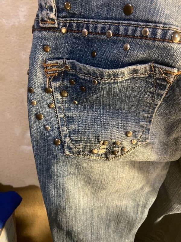 Dollhouse Studded Low Rise Slim Fit Distressed Blue Jeans Size 1 - Thumbnail 6