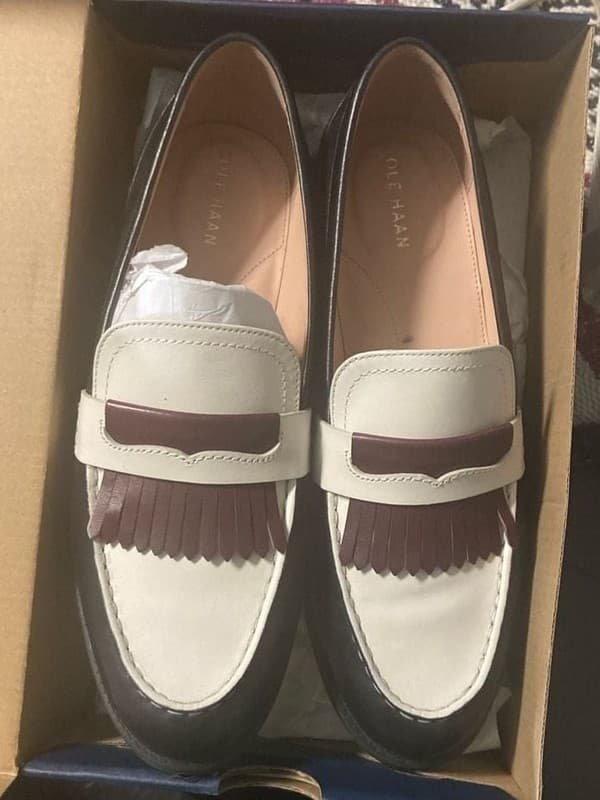 Cole Haan Rossi Kiltie Loafer Ivory/Black/Dark Garnet Size 9B - Image 1