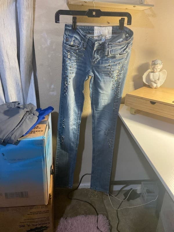 Dollhouse Studded Low Rise Slim Fit Distressed Blue Jeans Size 1 - Thumbnail 2