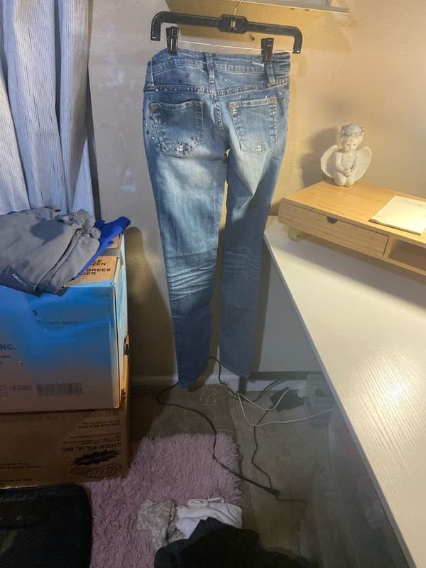Dollhouse Studded Low Rise Slim Fit Distressed Blue Jeans Size 1 - Thumbnail 5