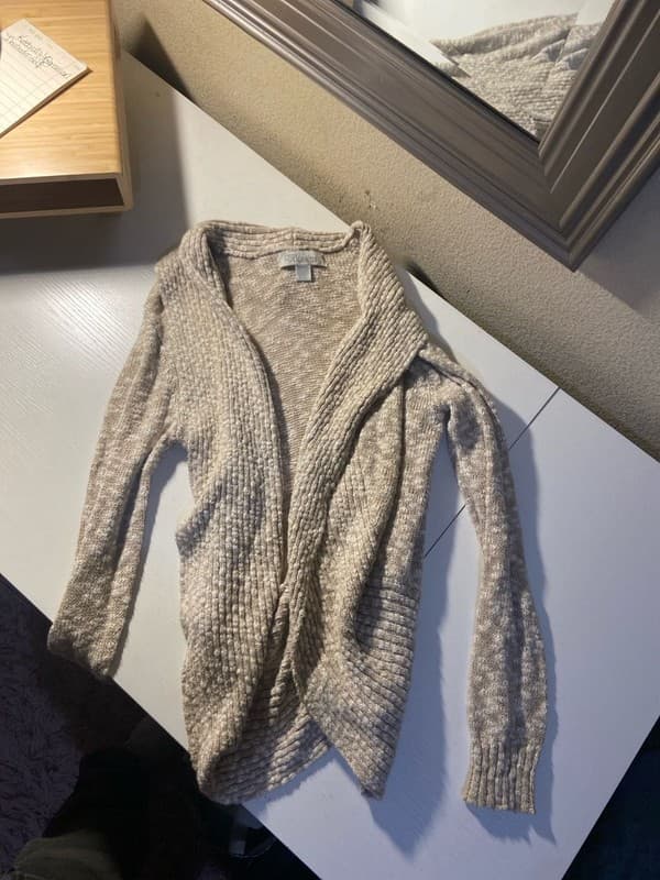 bydesign Women's Medium Open Front Draped Knit Cardigan Sweater Beige