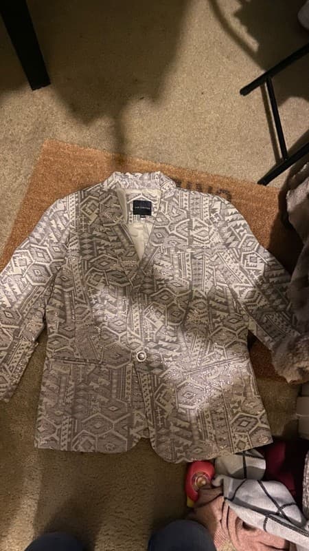 The Limited Metallic Silver Aztec Geometric Jacquard Blazer Petite L