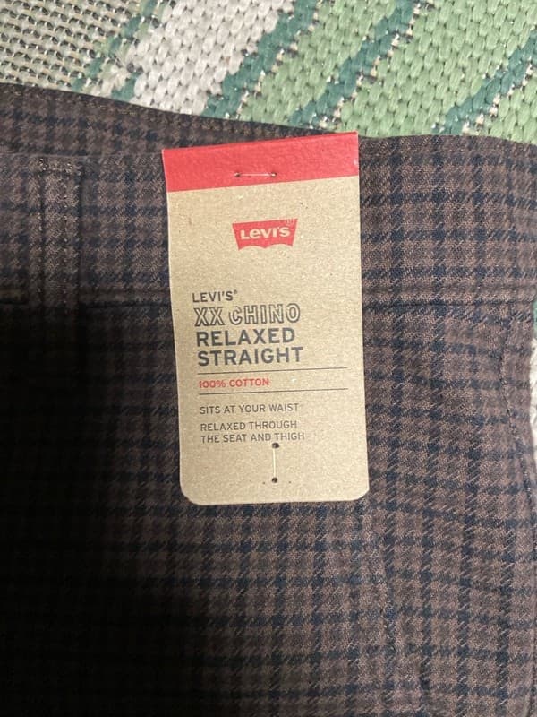 Levi's XX Chino Relaxed Straight Brown Plaid Pants 34x30 - Thumbnail 4