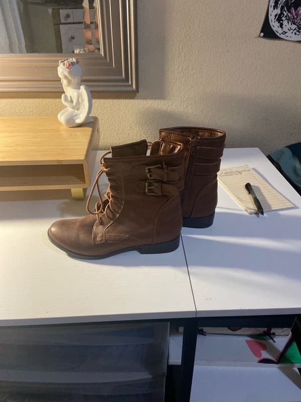 Style & Co. Brown Lace-Up Combat Ankle Boots with Double Buckles - Thumbnail 2