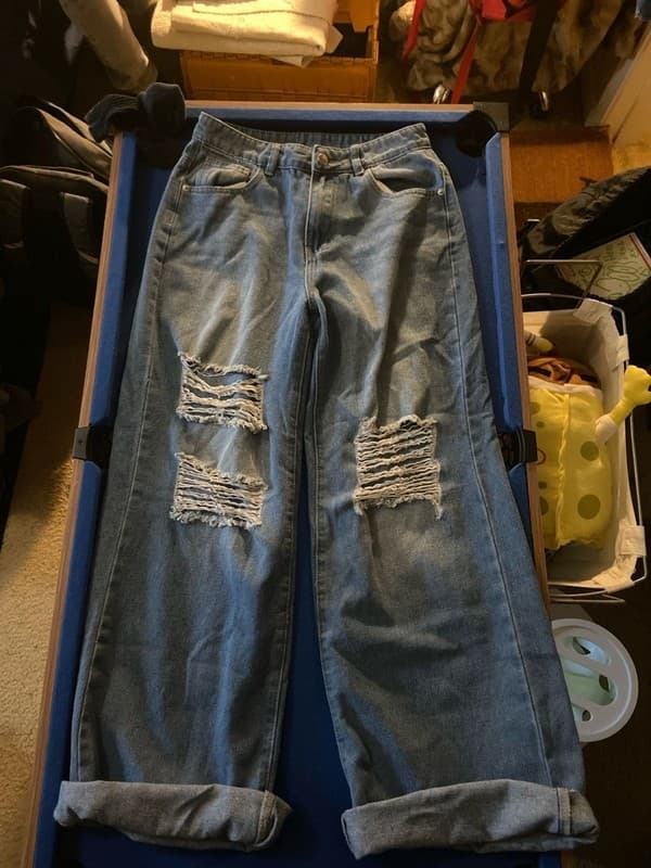 Teen Girls Light Wash High Waist Ripped Wide Leg Distressed Jeans