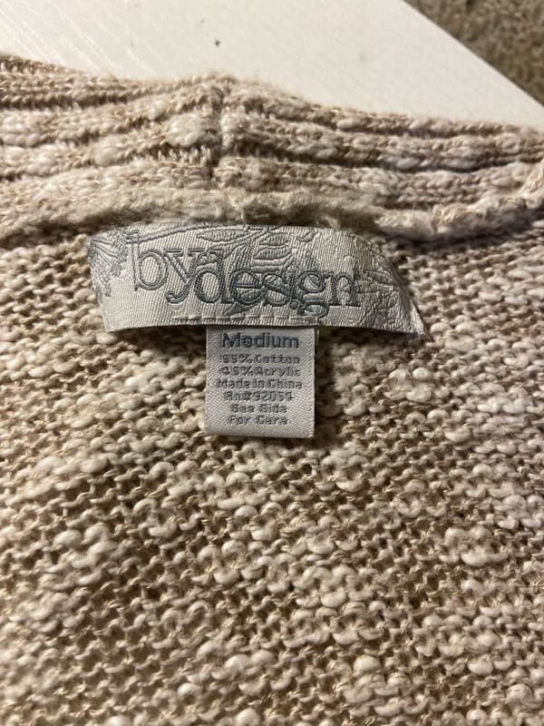 bydesign Women's Medium Open Front Draped Knit Cardigan Sweater Beige - Thumbnail 2