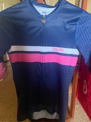 Mumu Cycling Jersey Women's Full Zip Navy Pink White Short Sleeve