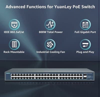 YuanLey 48 Port Gigabit PoE Switch Unmanaged with 2 1000Mbps 1475ZUP2 - Thumbnail 2