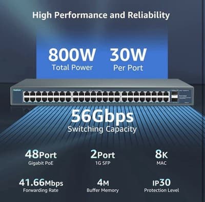 YuanLey 48 Port Gigabit PoE Switch Unmanaged with 2 1000Mbps 1475ZUP2 - Thumbnail 4