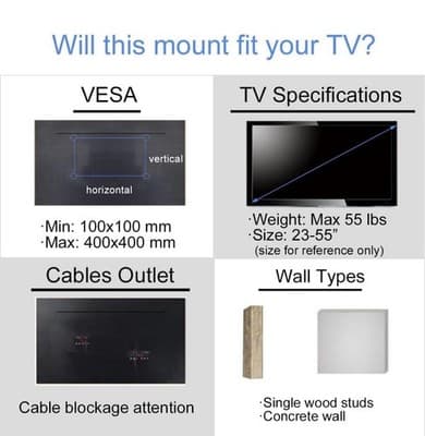Suptek TV Wall Mount Swivel Tilt Full Motion Most 23-55” TV Mount 55lbs Max VESA - Thumbnail 5