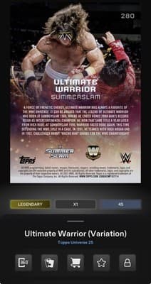 Ultimate Warrior WWE Topps Slam Universe 26 Legendary Blast Base 50gc Digital - Thumbnail 2