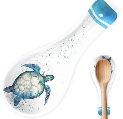 Kitchen Ceramic Spoon Rest Holder Stovetop Counter Coastal Decor Sea Turtle - Image 1