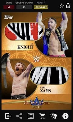Topps Slam WWE 2025 Sami Zayn LA Knight Crown Jewel Orange Double Relic - Image 1