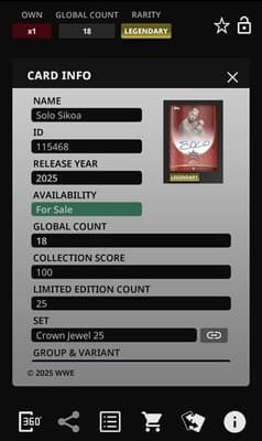 Topps Slam WWE 2025 SOLO SIKOA Legendary Crown Jewel Red Signature Limited 25gc - Thumbnail 3
