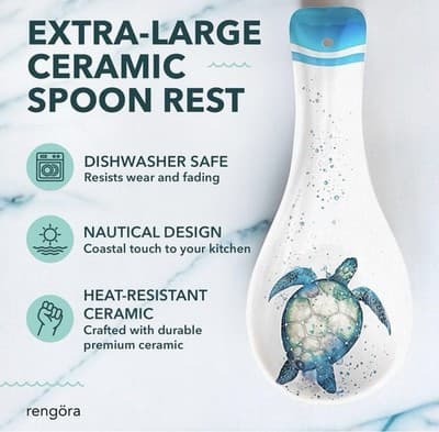 Kitchen Ceramic Spoon Rest Holder Stovetop Counter Coastal Decor Sea Turtle - Thumbnail 4