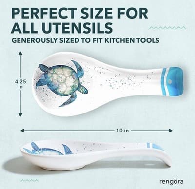 Kitchen Ceramic Spoon Rest Holder Stovetop Counter Coastal Decor Sea Turtle - Thumbnail 3