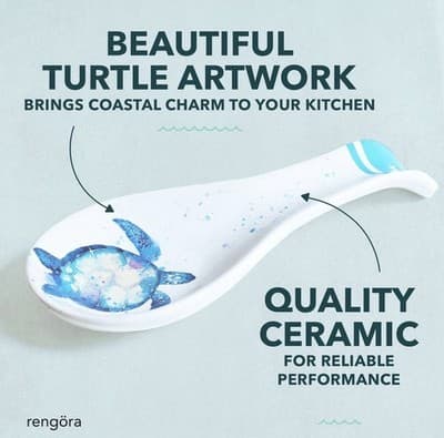 Kitchen Ceramic Spoon Rest Holder Stovetop Counter Coastal Decor Sea Turtle - Thumbnail 7