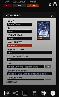 Topps Slam WWE Chrome 25 Sapphire TAMA TONGA Iconic Blue Brand Signature - Thumbnail 6