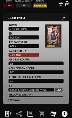 Topps Slam WWE Chrome 25 Sapphire Cruz Del Toro Legendary Orange Base 25GC - Thumbnail 3