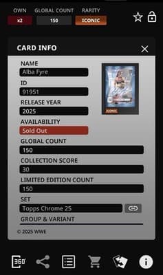 Topps Slam WWE Chrome 25 ALBA FYRE Iconic Blue Base Signature Limited 150GC - Thumbnail 2