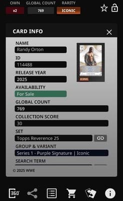 Topps Slam WWE 2025 Reverence RANDY ORTON Iconic Purple Signature Series 1 - Thumbnail 3