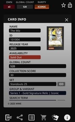 Topps Slam WWE Standouts 25 THE MIZ ICONIC Gold Signature Relic Series 1 - Thumbnail 3