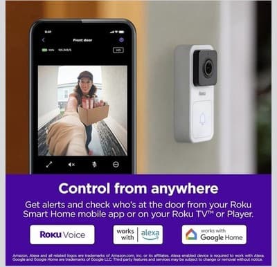 Roku Smart Home Wired Video Doorbell & Chime 1080p HD Night Vision Ultrawide - Thumbnail 8
